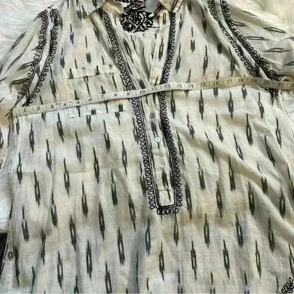 Womens BOHO/Western White/Black/Gray Embroidered Handmade Tunic Top Sz XS/S - Picture 10 of 10